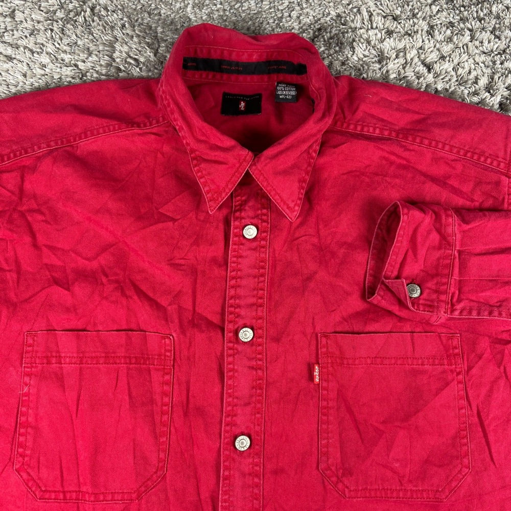 Vintage Levi's Button Down Shirt Mens Large Red Cotton Twill Long Sleeve Red Tab - Picture 1 of 12